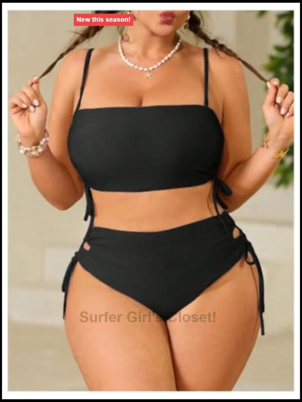 Plus Size High Waisted Bikini Set Spaghetti Strap Lace Up Swimwear Beachwear
